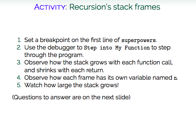 Solved ACTIVITY: Recursion's stack frames 1. Set a | Chegg.com
