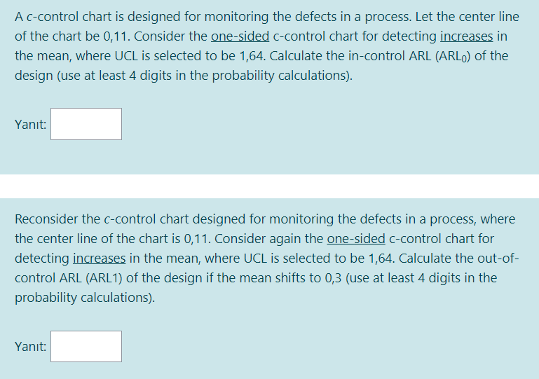 Solved A c-control chart is designed for monitoring the | Chegg.com