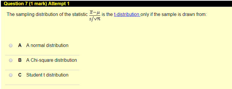 Solved Question 7 (1 Mark) Attempt 1 The Sampling | Chegg.com