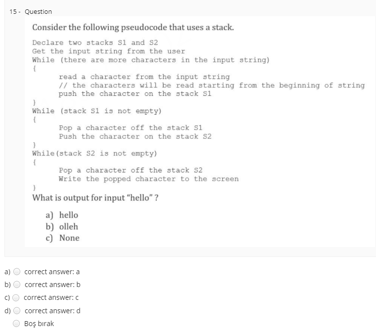 Solved 15 - Question Consider the following pseudocode that | Chegg.com