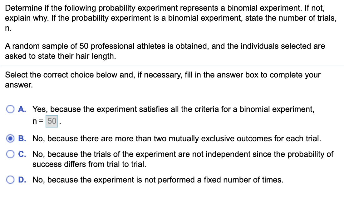 Solved Determine If The Following Probability Experiment | Chegg.com