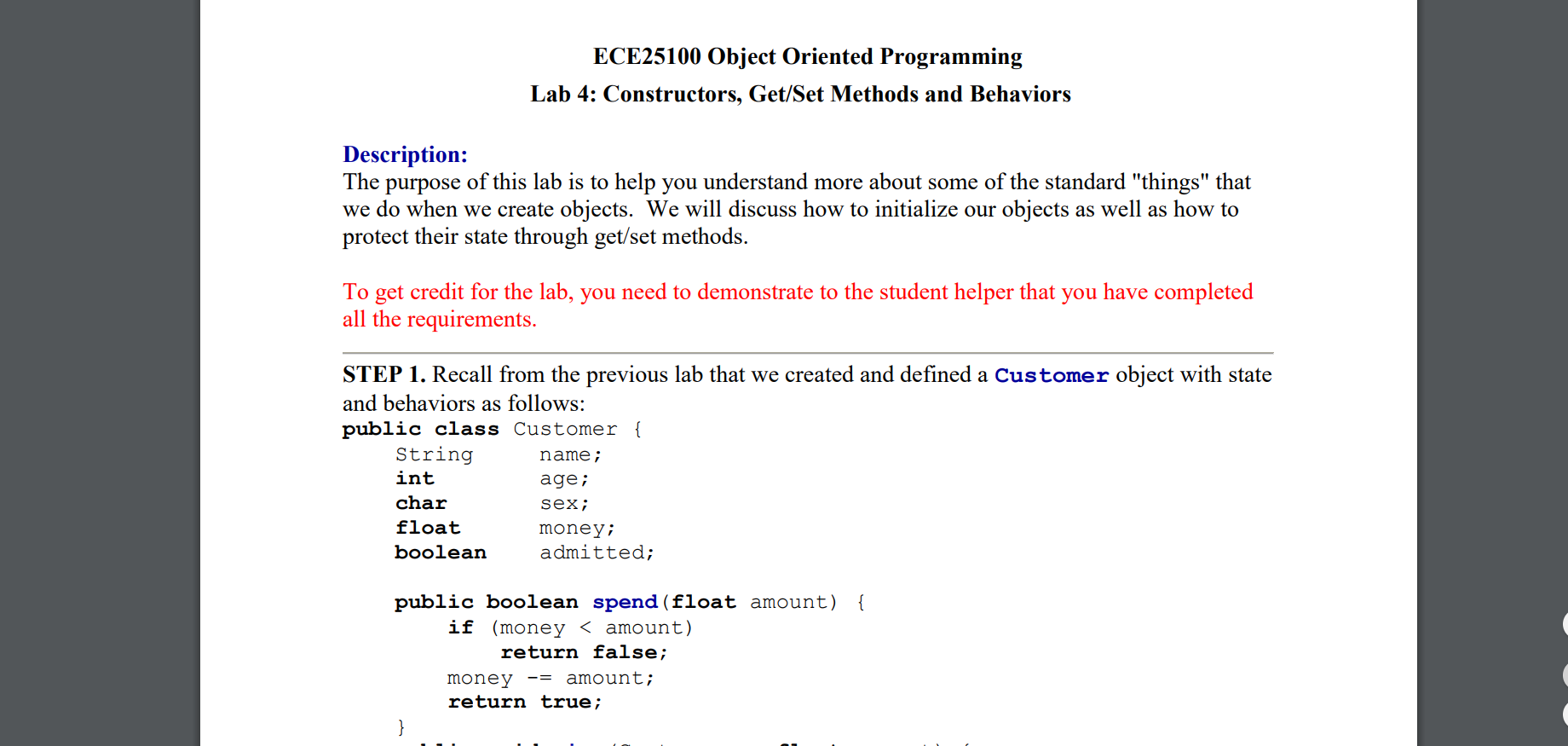 ECE25100 Object Oriented Programming Lab 4: | Chegg.com