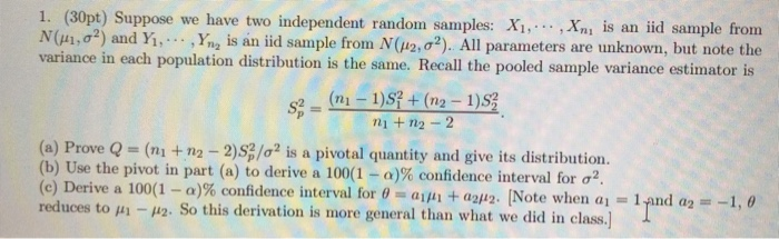 Solved 1. (30pt) Suppose we have two independent random | Chegg.com