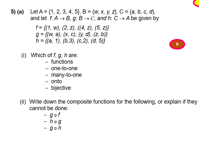 Solved 5 A Let A 1 2 3 4 5 B W X Y Z C Chegg Com