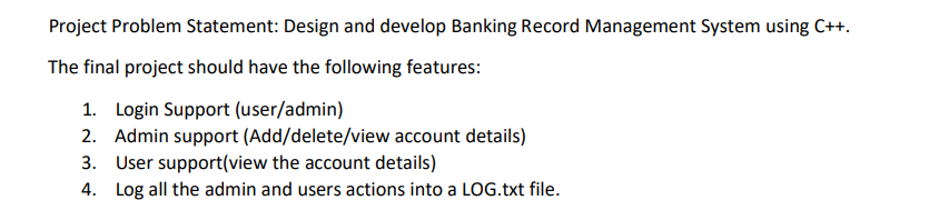 Solved Project Problem Statement: Design and develop Banking | Chegg.com
