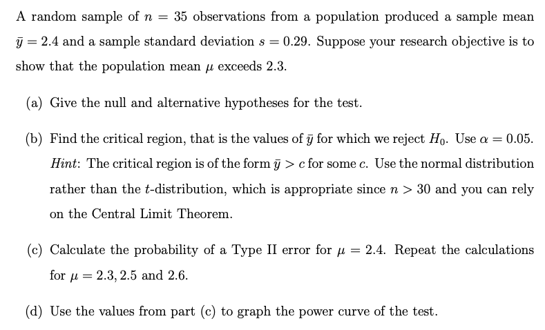 Solved A Random Sample Of N 35 Observations From A Popu Chegg Com