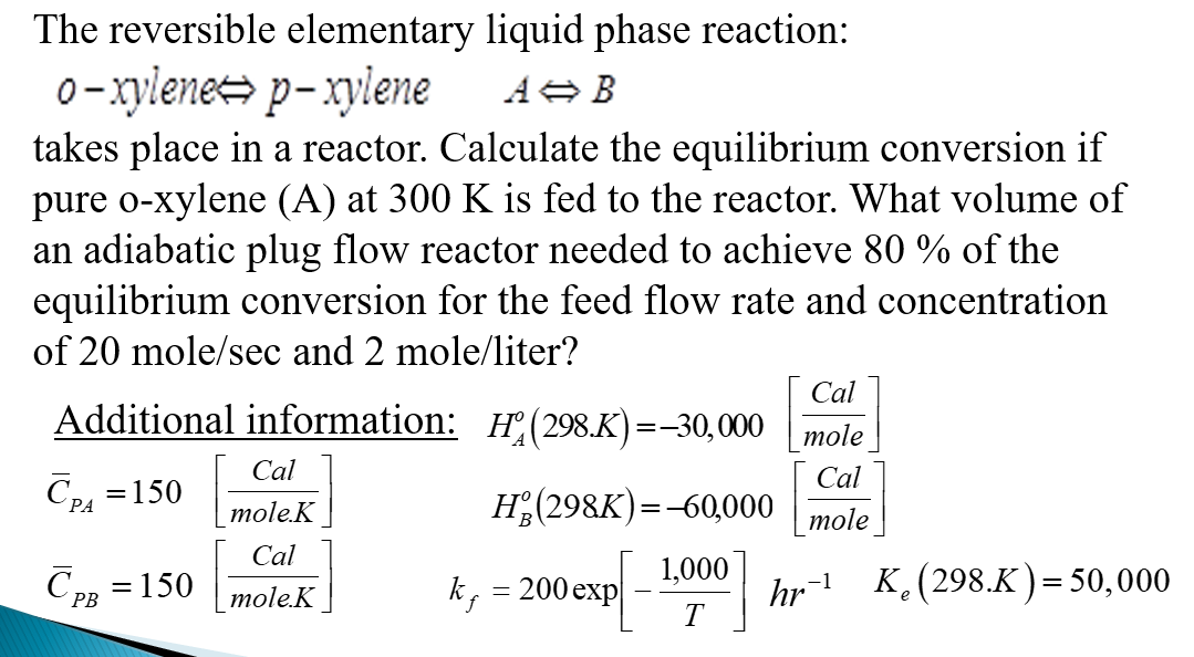 Solved The reversible elementary liquid phase reaction: | Chegg.com