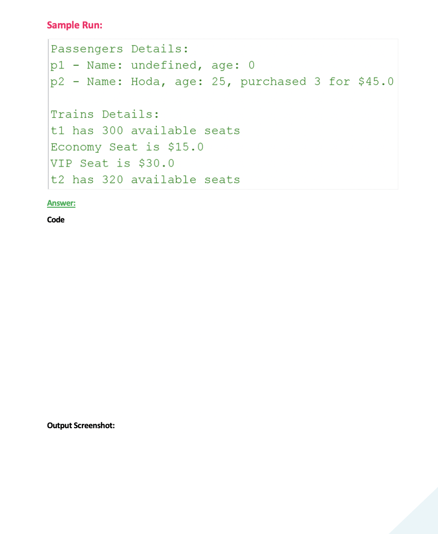 Solved Example 1: Railway Develop a java program that has 3 | Chegg.com