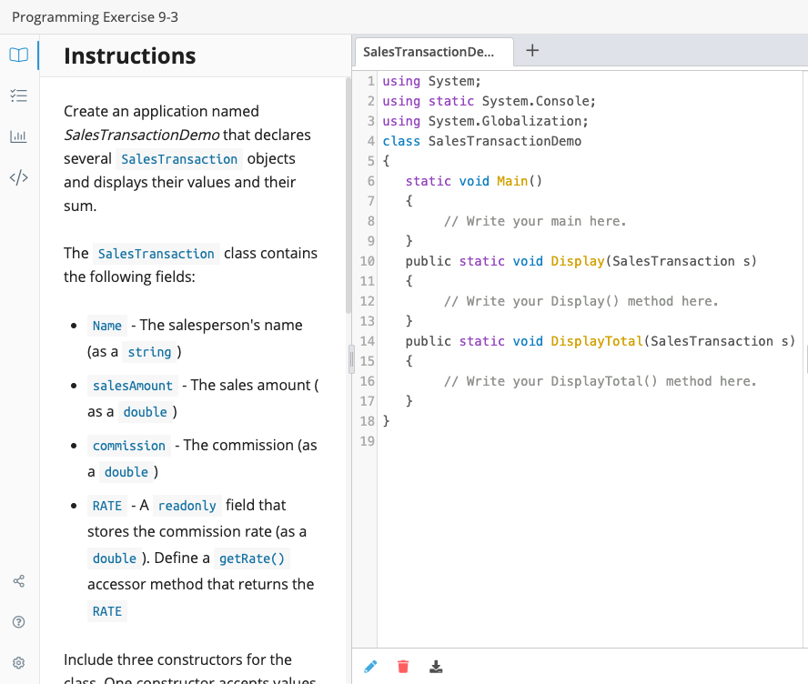 Solved Create an application named SalesTransactionDemo that | Chegg.com