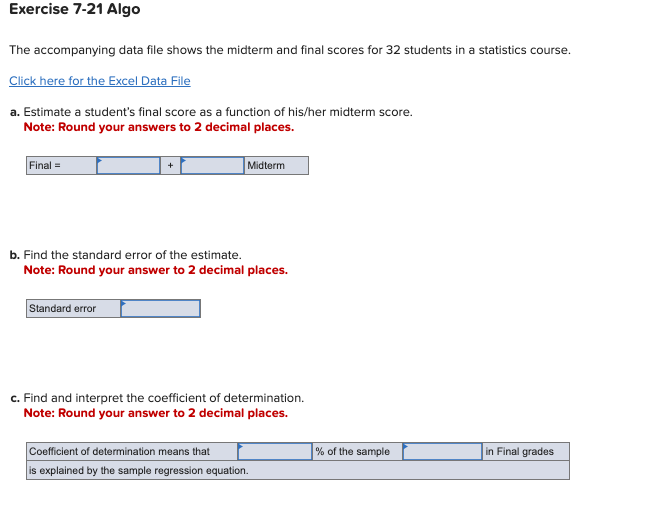 Solved The Accompanying Data File Shows The Midterm And | Chegg.com