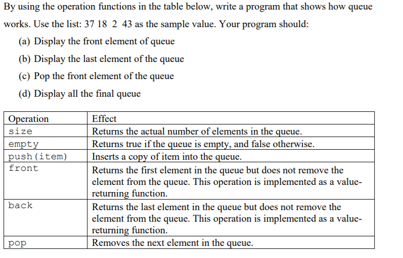 Solved By using the operation functions in the table below, | Chegg.com