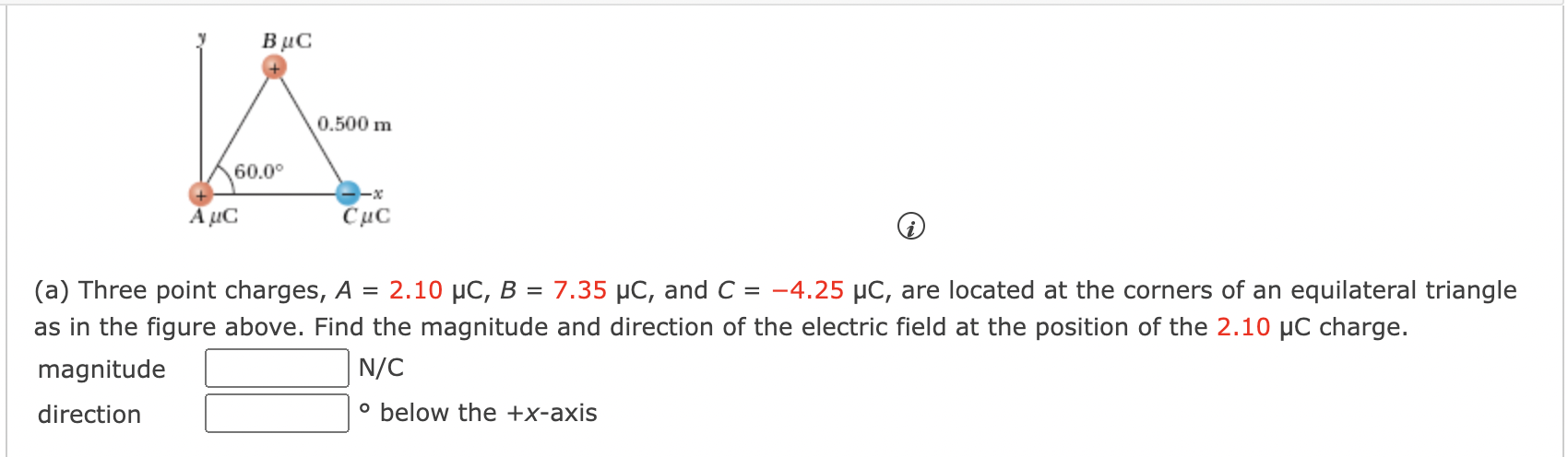 Solved (a) Three Point Charges, A=2.10μC,B=7.35μC, And | Chegg.com