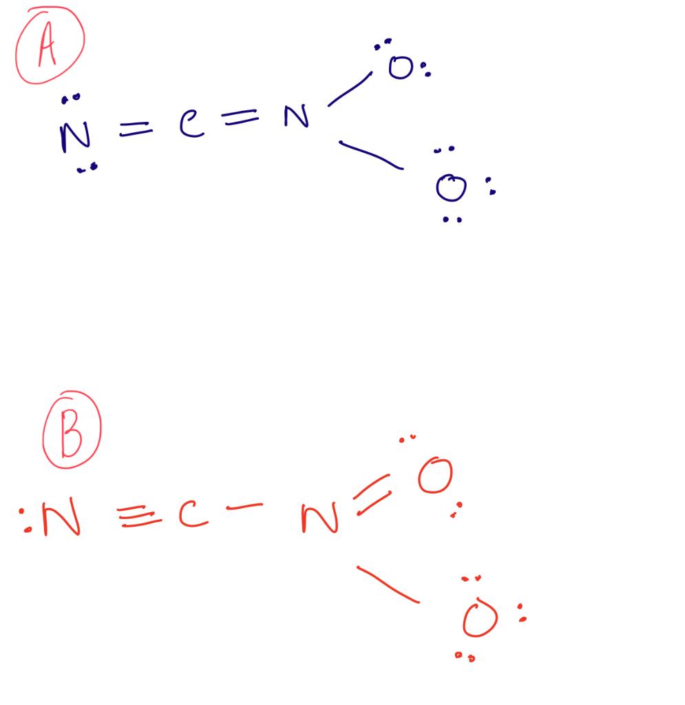 Solved Why is the Lewis Structure for NCNO2 B and not A? I | Chegg.com