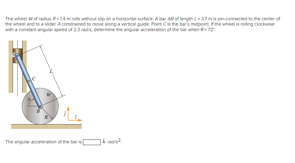 Solved The wheel W of radius R=1.4 m rolls without slip on a | Chegg.com