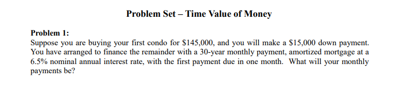 Solved Problem 1: Suppose You Are Buying Your First Condo 