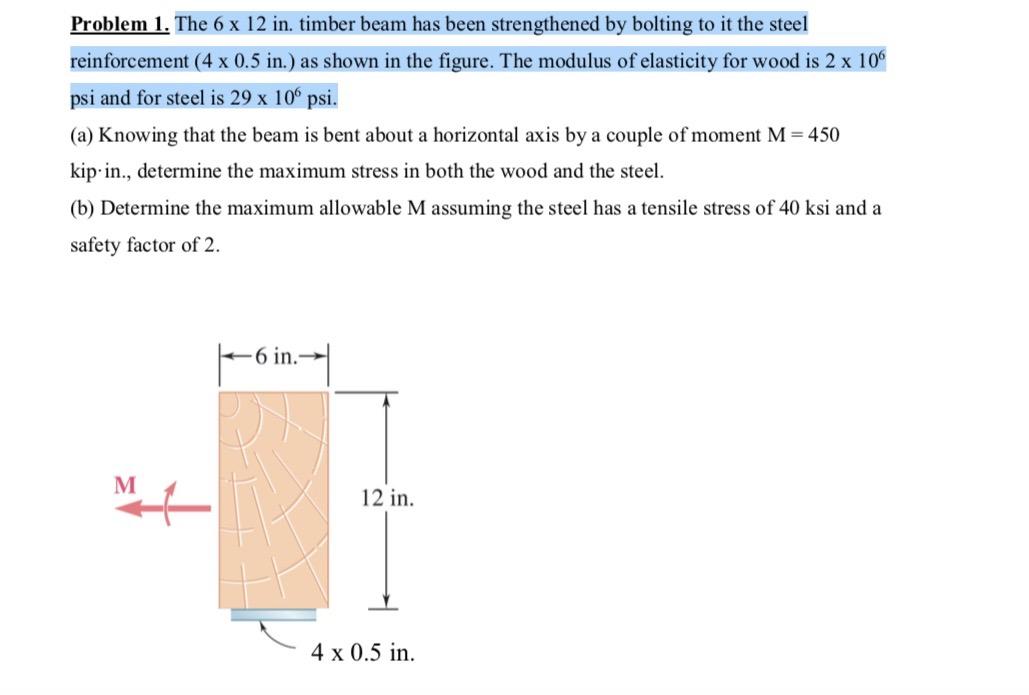 Solved Problem 1. The 6 X 12 In. Timber Beam Has Been | Chegg.com