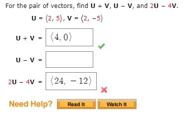 Solved For the pair of vectors, find U + V, U − V, and 2U − | Chegg.com
