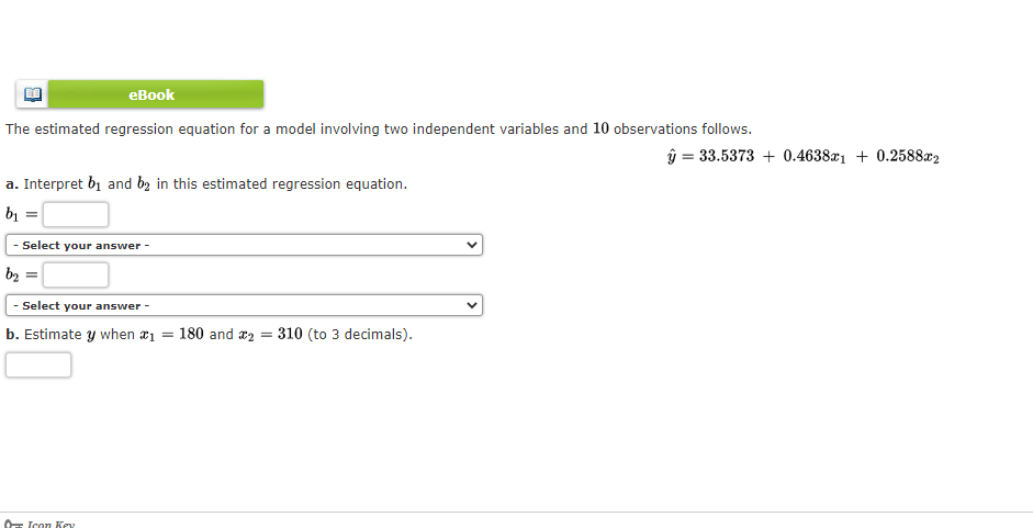Solved eBook The estimated regression equation for a model | Chegg.com