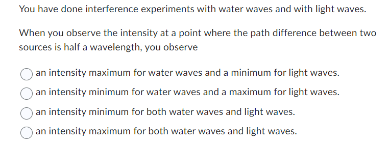 Solved You have done interference experiments with water | Chegg.com