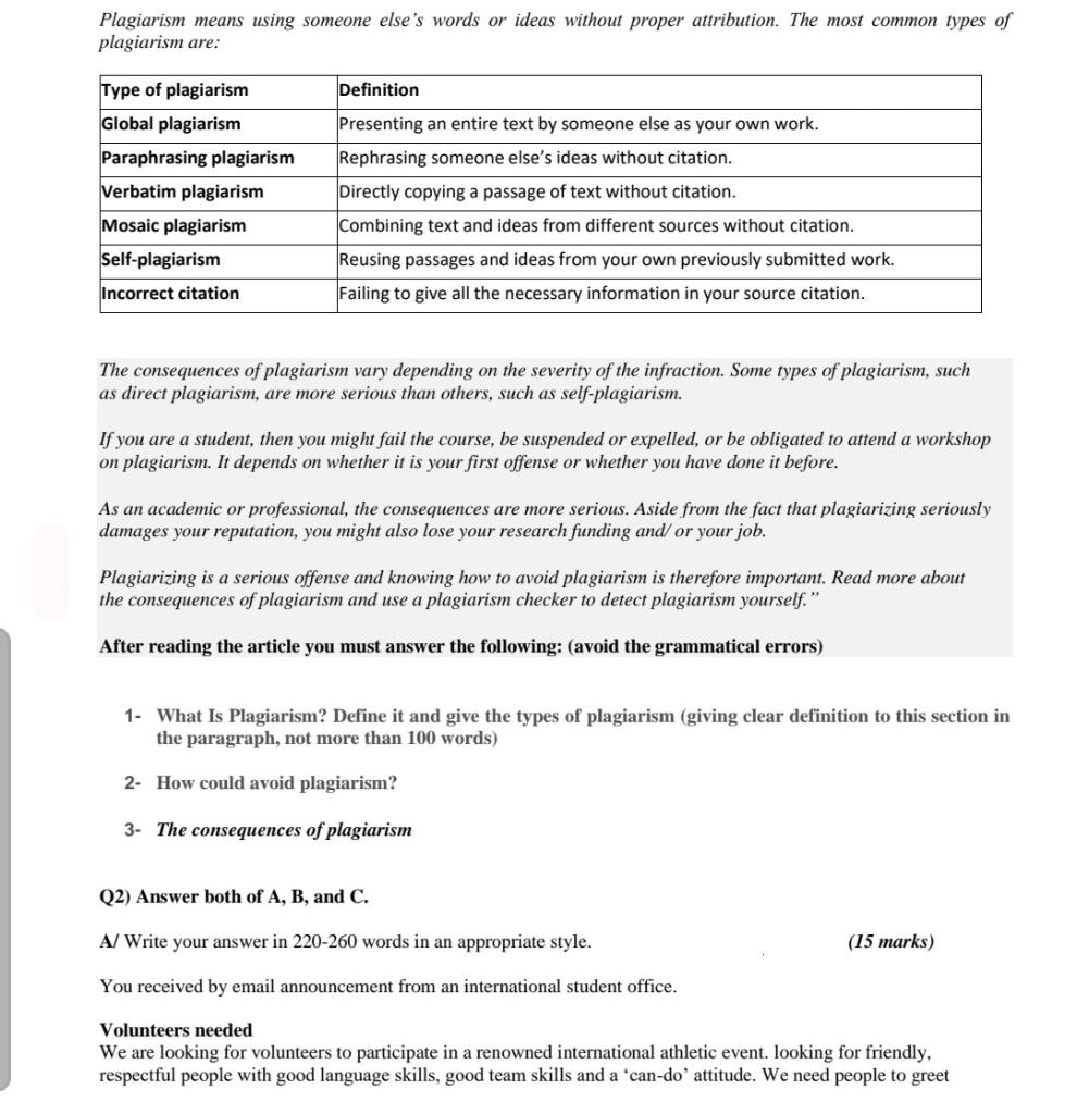 Solved Plagiarism means using someone else's words or ideas