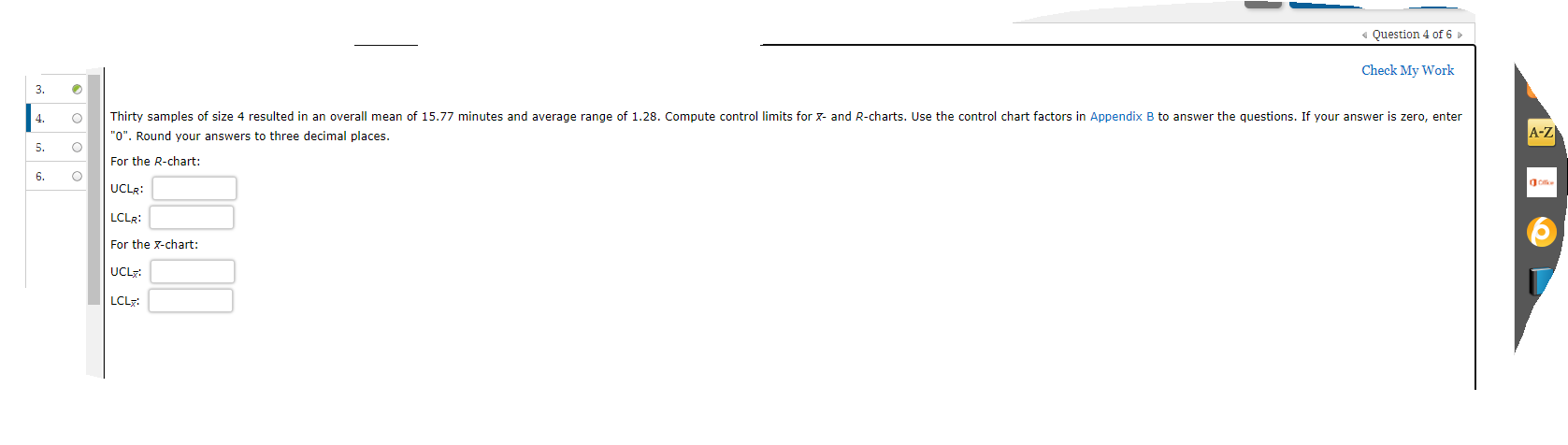 Solved Question 4 of 6 Check My Work 4 O Thirty samples of | Chegg.com