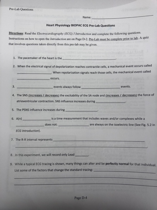 Solved Pre-Lab Questions Name: Heart Physiology BIOPAC ECG | Chegg.com