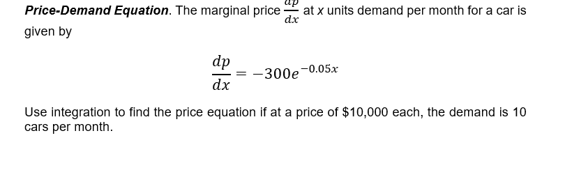 Solved Price-Demand Equation. The marginal price at x units | Chegg.com