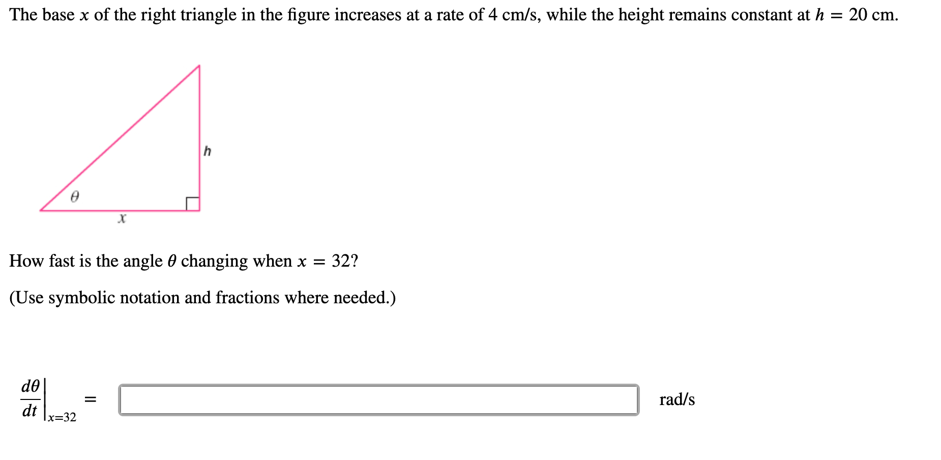 Solved The base x of the right triangle in the figure | Chegg.com