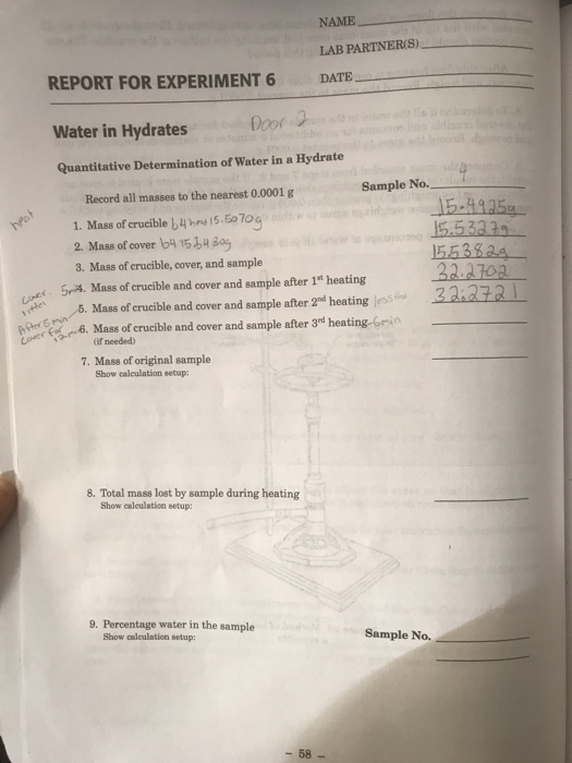 NAME LAB PARTNER(S) REPORT FOR EXPERIMENT 6DATE Water
