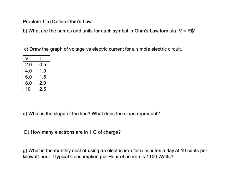 Solved Problem 1 A Define Ohm S Law B What Are The Names Chegg Com