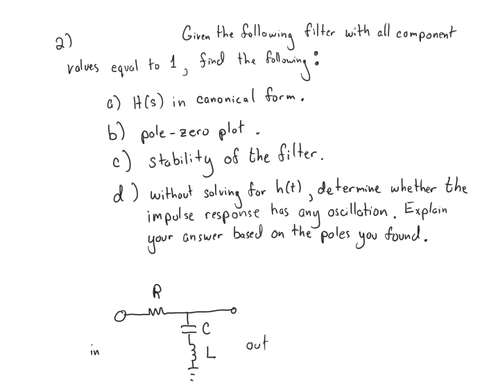 Solved Given the following filter with all component values | Chegg.com