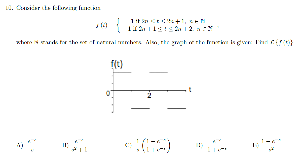 Solved 10. Consider the following function f(t) = { 1 if an | Chegg.com