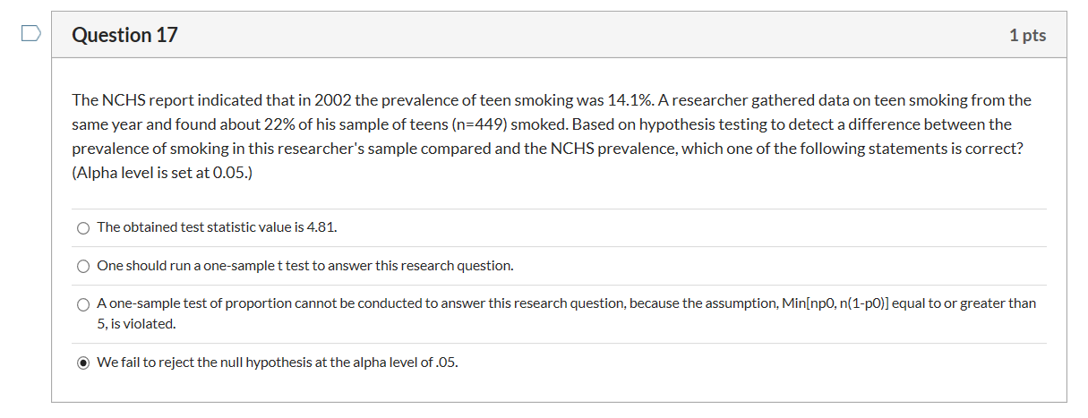 Solved Question 17 1 pts The NCHS report indicated that in | Chegg.com