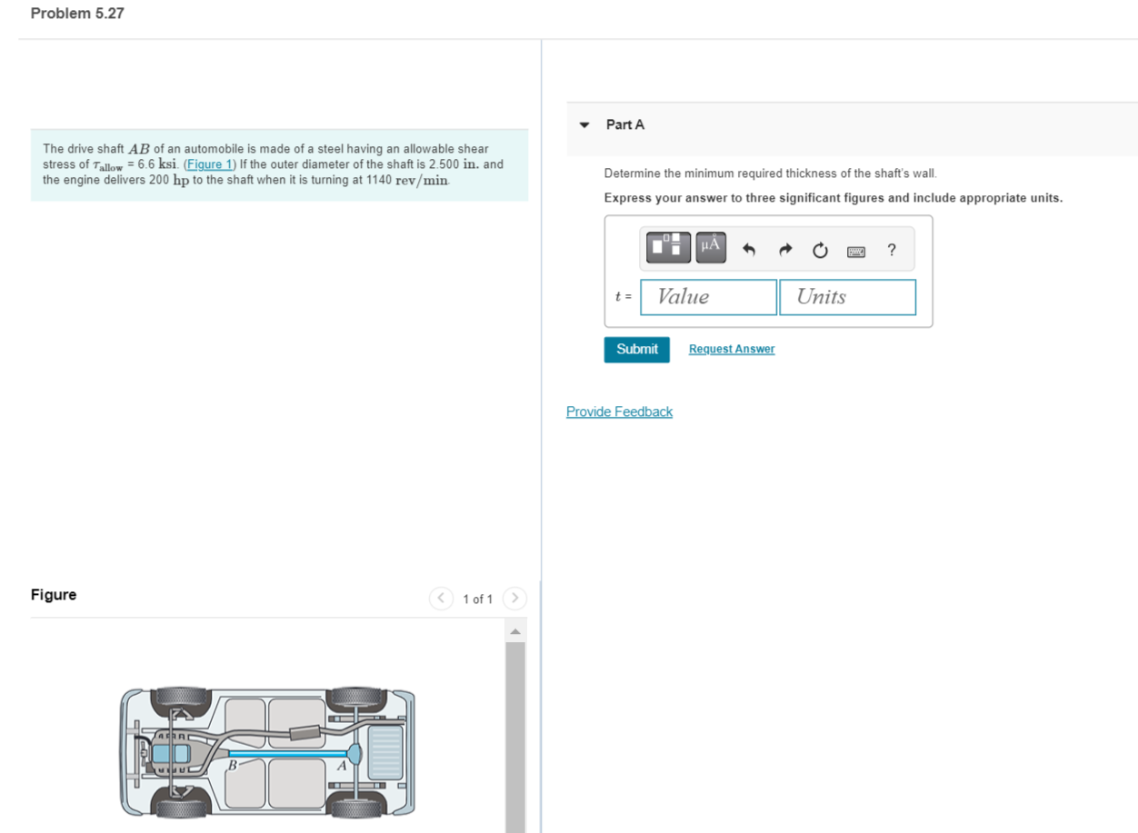 Solved The drive shaft AB of an automobile is made of a | Chegg.com