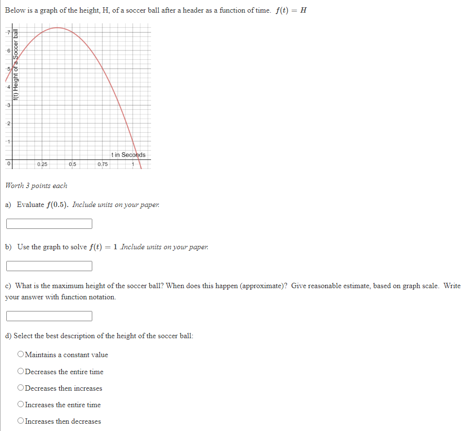 Solved Below is a graph of the height, H, of a soccer ball | Chegg.com