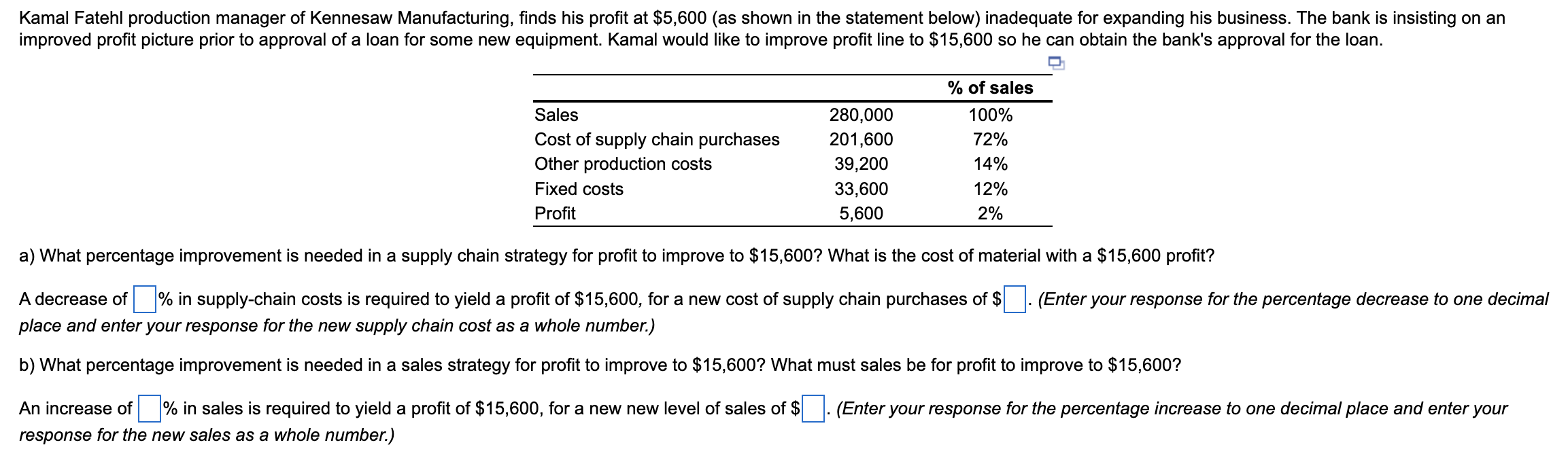 Solved a) What percentage improvement is needed in a supply | Chegg.com