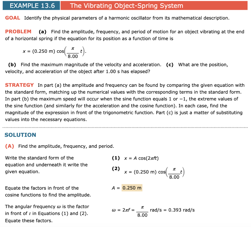 Solved EXAMPLE 13.6 The Vibrating Object-Spring System GOAL | Chegg.com
