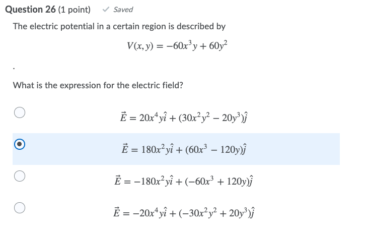 Solved Question 26 (1 point) Saved The electric potential in | Chegg.com