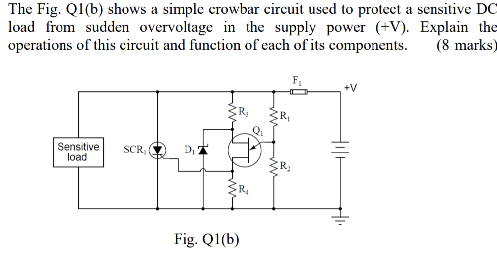 Solved The Fig. Q1(b) shows a simple crowbar circuit used to | Chegg.com