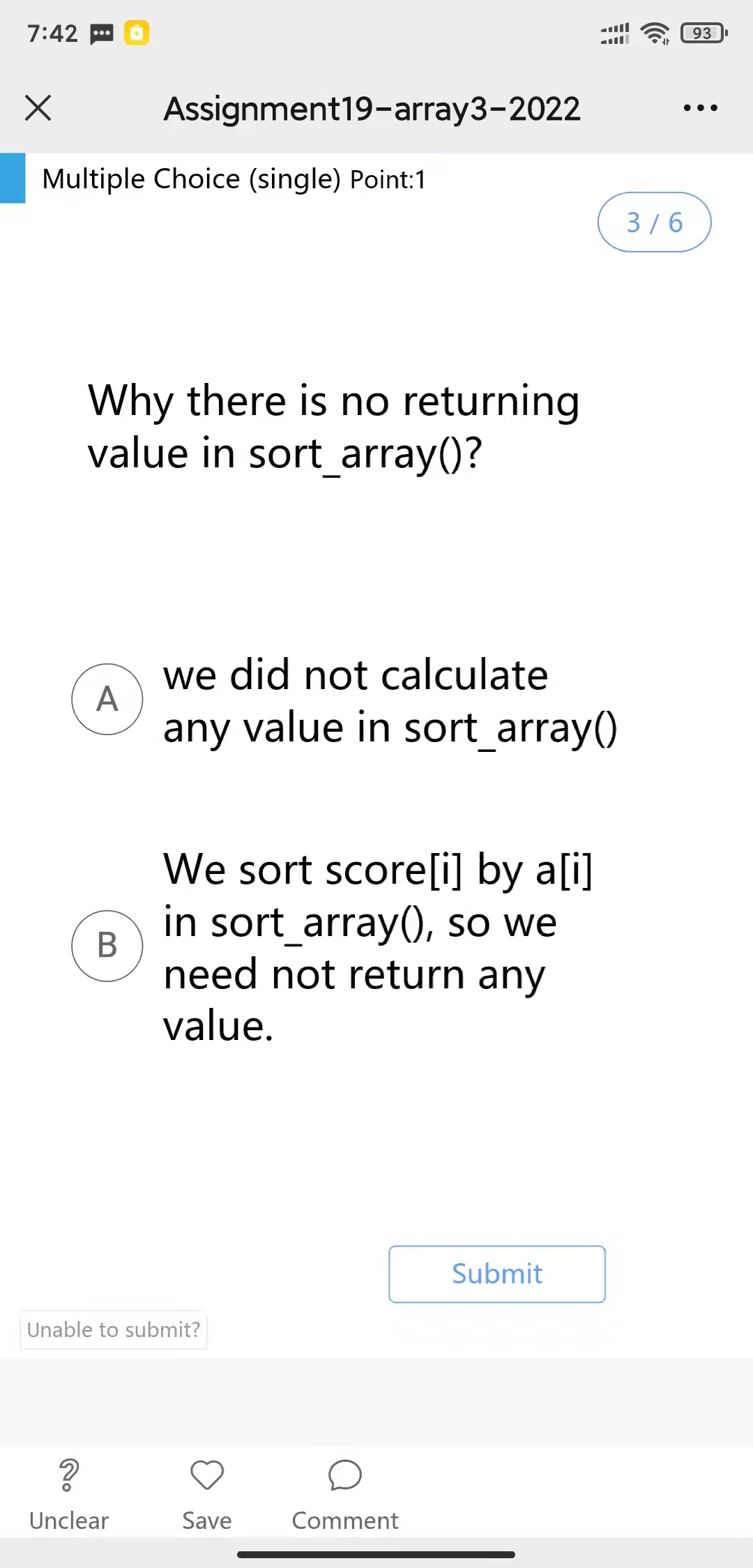 Solved 7:42 93 Х Assignment19-array3-2022 Multiple Choice | Chegg.com