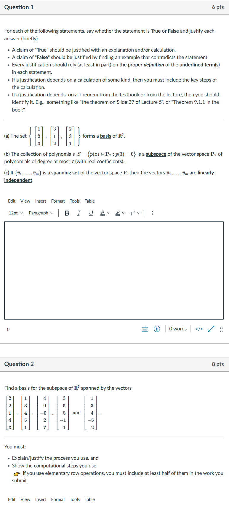 Solved Question 1 6 pts For each of the following | Chegg.com