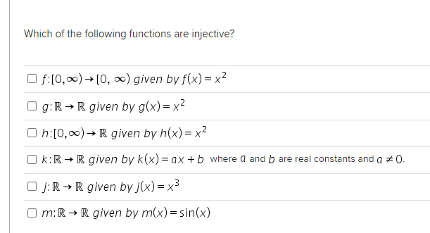 Solved Which Of The Following Functions Are Injective Of Chegg Com