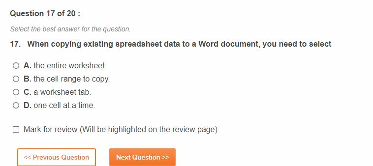 Solved Question 17 of 20: Select the best answer for the | Chegg.com
