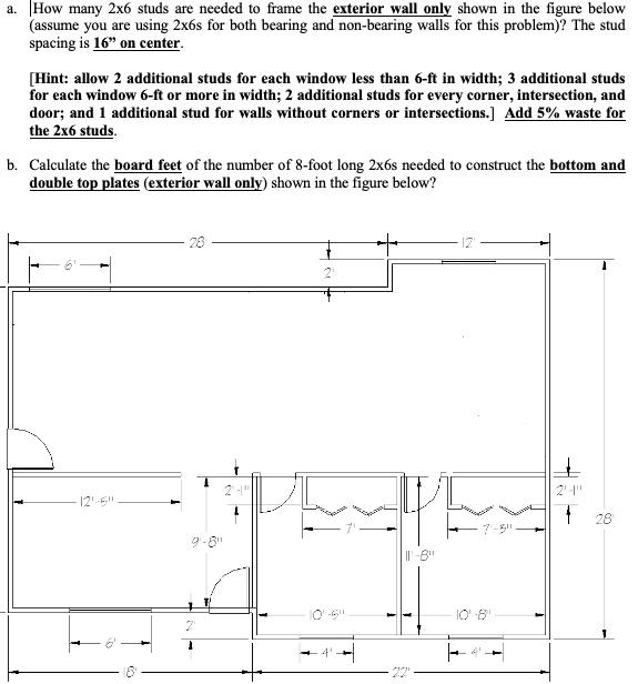 Solved a. How many 2x6 studs are needed to frame the | Chegg.com