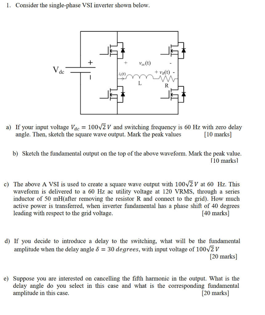 Solved 1. Consider the single-phase VSI inverter shown below | Chegg.com