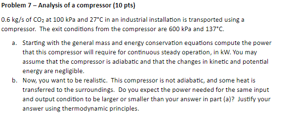 Solved Problem 7 - Analysis Of A Compressor (10 Pts) 0.6 | Chegg.com