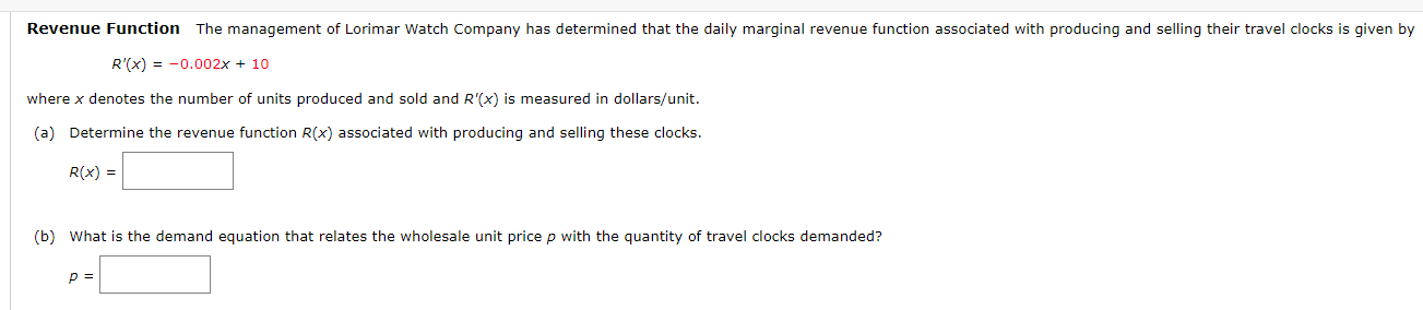 Solved Revenue Function The management of Lorimar Watch | Chegg.com