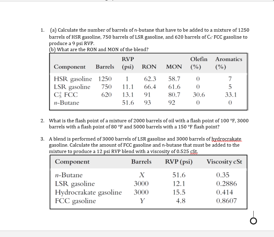 Solved 1. (a) Calculate the number of barrels of nbutane