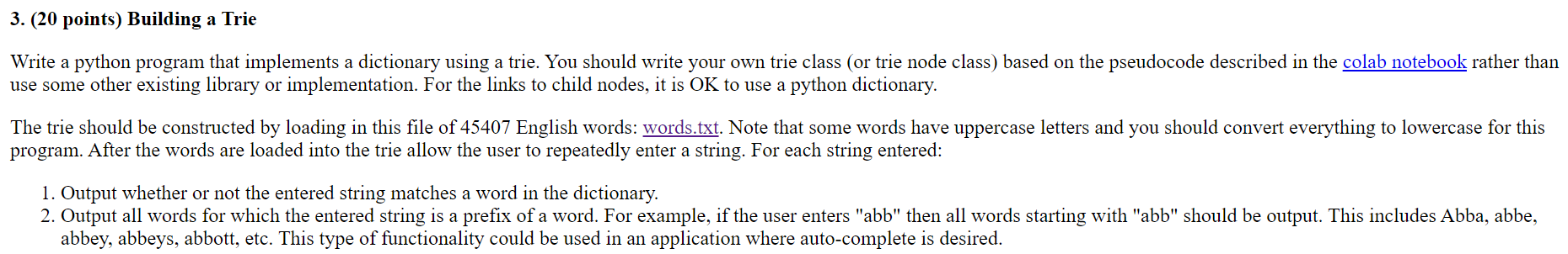 Solved 3. (20 points) Building a Trie Write a python program | Chegg.com