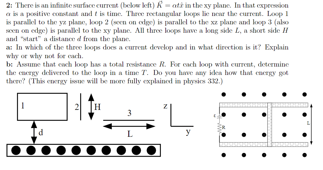 Solved 2: There is an infinite surface current (below left) | Chegg.com